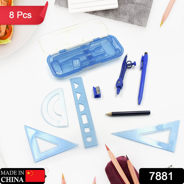 Math Compass Compass Set 8-Piece Set Student Drawing Learning Stationery Ruler Triangle Plate Protractor Student Supplies. ( Drawing Instruments )
