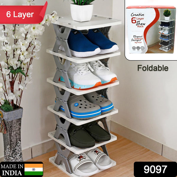Smart Shoe Rack with 6 Layer Shoes Stand Multifunctional Entryway Foldable & Collapsible Door Shoe Rack Free Standing Heavy Duty Plastic Shoe Shelf Storage Organizer Narrow Footwear Home F4Mart