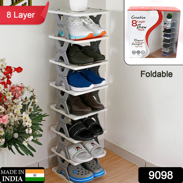 SMART SHOE RACK WITH 8 LAYER SHOES STAND MULTIFUNCTIONAL ENTRYWAY FOLDABLE & COLLAPSIBLE DOOR SHOE RACK FREE STANDING HEAVY DUTY PLASTIC SHOE SHELF STORAGE ORGANIZER NARROW FOOTWEAR HOME F4Mart