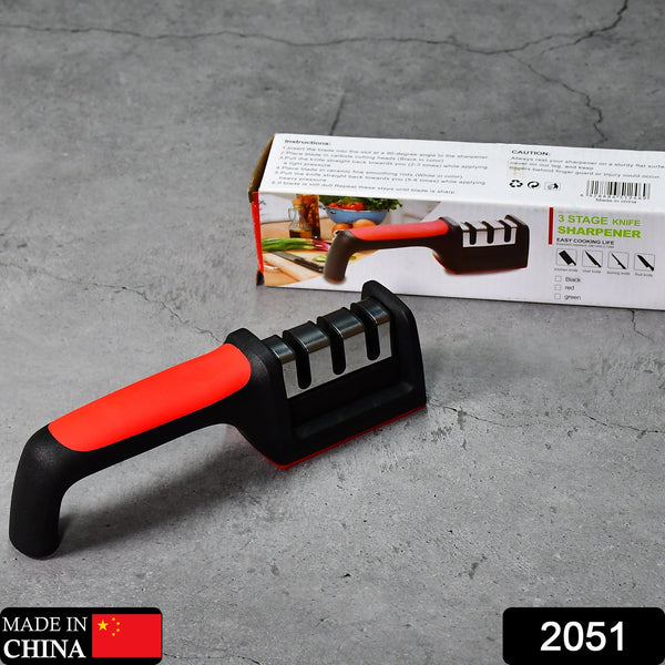 Manual Red Knife Sharpener 3 Stage Sharpening Tool for Ceramic Knife and Steel Knives. F4Mart