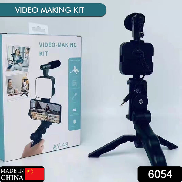 Vlogging Kit for Video Making with Mic Mini Tripod Stand, LED Light & Phone Holder Clip for Making Videos F4Mart