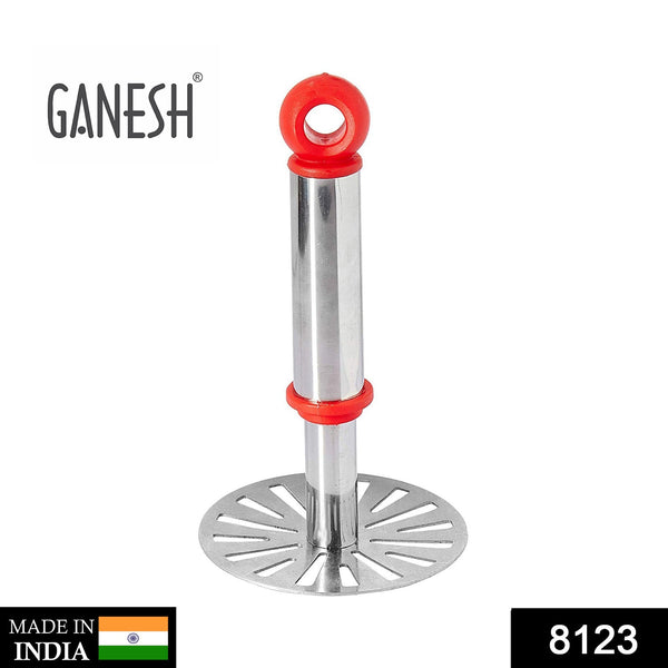 Ganesh Potato/Pav Bhaji Masher with Plastic Handle, Silver & Plastic - Oval Pav Masher, Potato 1-Piece, Smasher Handle, Multicolor F4Mart