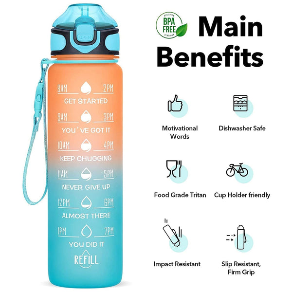 Motivational Water Bottle with Straw & Time Marker, BPA-Free Tritan Portable Gym Water Bottle, Leakproof Reusable, Special Design for Your Sports Activity, Hiking, Camping F4Mart