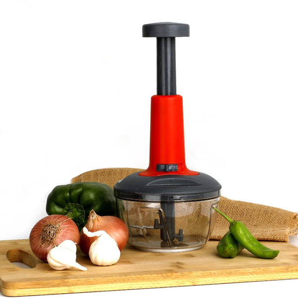 Matte Finish Manual Hand Press Chopper for Kitchen, Mini Handy & Compact Chopper with 3 Blades for Effortlessly Chopping Vegetables & Fruits for Your Kitchen. F4Mart