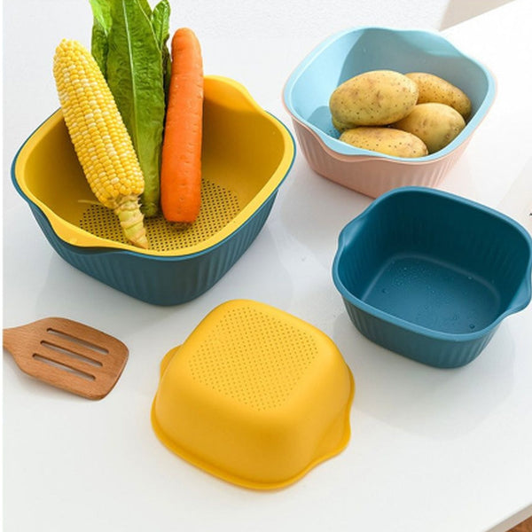 KITCHEN BOWL PLASTIC WASHING BOWL AND STRAINER DRAINER BASKET FOR HOME & KITCHEN USE F4Mart