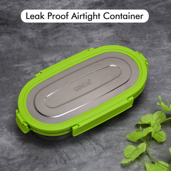 Ganesh Solo Oval 650 Stainless Steel Leak proof airtight Lunch Pack for Office & School Use F4Mart