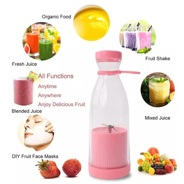 BLENDER PORTABLE JUICER FOR SMOOTHIE , JUICE , VEGETABLE SHAKES WITH 6 BLADES WIRELESS CHARGING MINI PERSONAL SIZE MIXER BOTTLE GRINDER, 380 ML MULTICOLOR F4Mart