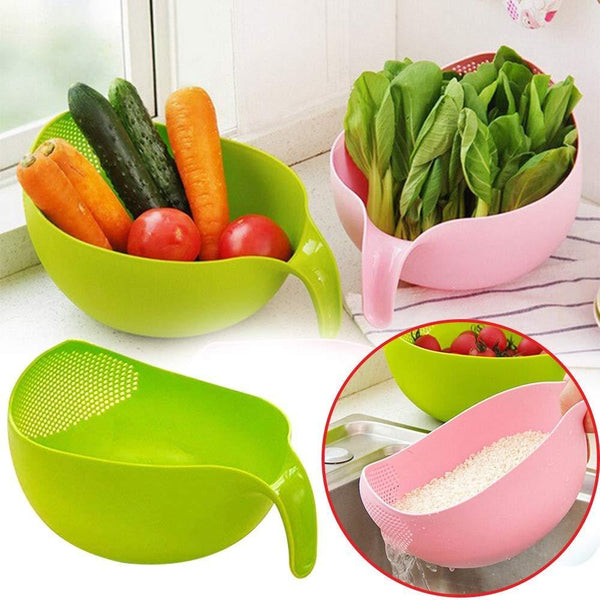 Plastic Rice Bowl/Food Strainer Thick Drain Basket with Handle for Rice, Vegetable & Fruit (set of 3pcs) F4Mart