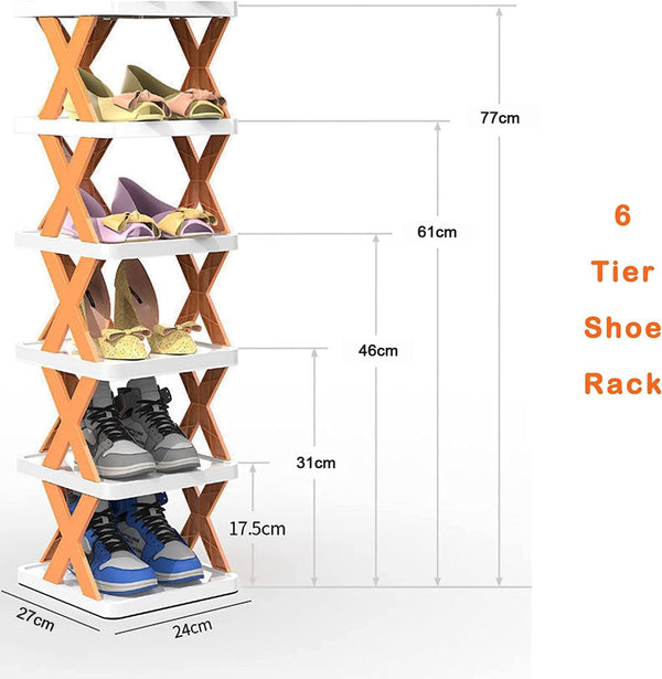 6 Layer Shoe Rack Design Lightweight Adjustable Plastic Foldable Shoe Cabinet Storage Portable Folding Space Saving Shoe Organizer Home and Office F4Mart