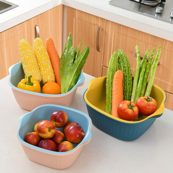 Kitchen Bowl Plastic Washing Bowl and Strainer Drainer Basket For Home & Kitchen Use F4Mart