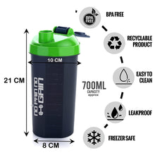 700ml Protein Shaker Bottle with Powder Storage 3-Compartment Gym Shake Blender F4Mart