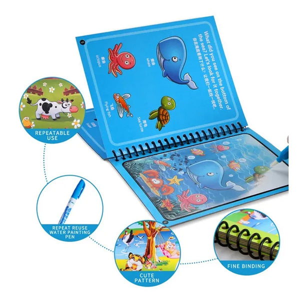 Magic Water Quick Dry Book Water Coloring Book Doodle with Magic Pen Painting Board F4Mart