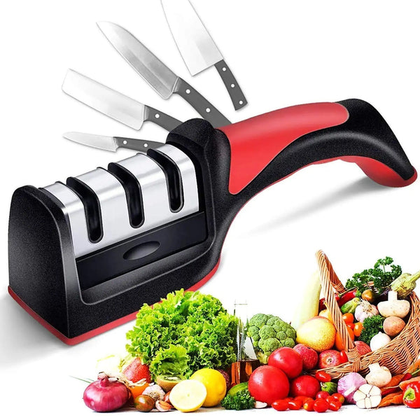 Manual Red Knife Sharpener 3 Stage Sharpening Tool for Ceramic Knife and Steel Knives. F4Mart