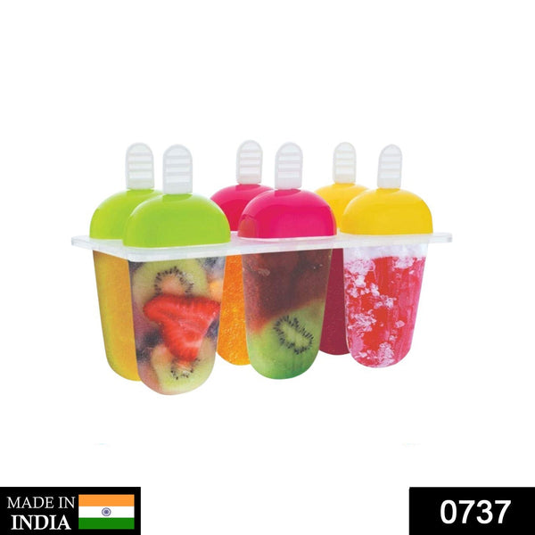 6 Pcs Multicolor Polypropylene Ice Mold, Kulfi Maker/Stick/Cream/Candy Color Assorted F4Mart