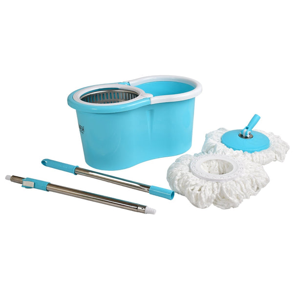 RAPID STEEL SPINNER BUCKET MOP 360 DEGREE SELF SPIN WRINGING WITH 2 ABSORBERS FOR HOME AND OFFICE FLOOR CLEANING MOPS SET F4Mart
