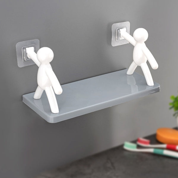 Self Adhesive cute Floating Shelves Wall Shelf | Wall Mounted Organizer - Human Figurine | Brown Box F4Mart