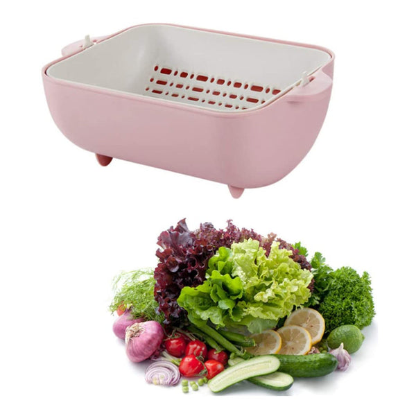 Multifunctional BPA Free Double Layered Plastic Rotatable Strainer Bowl with Handles for Washing, Rinsing, Serving Vegetables & Fruits (Multicolor) F4Mart