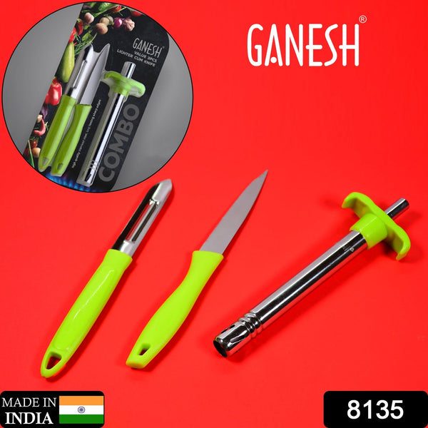 Ganesh 3pc Lighter Cum knife and peeler. F4Mart