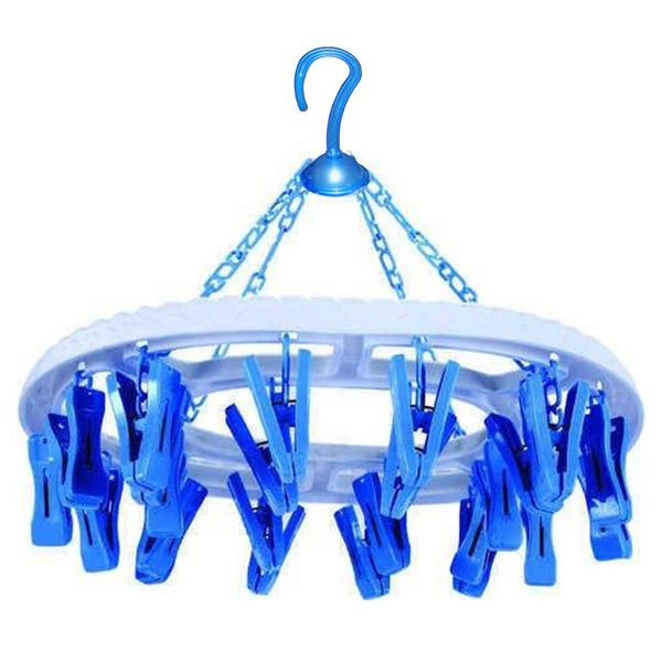 Plastic Round Cloth Drying Stand Hanger with 18 Clips (Multicolour) F4Mart