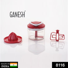 Ganesh Easy Pull 3-in-1 Plastic Chopper (650ml, 125mm, Red) F4Mart