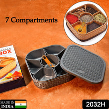 Masala Box for Keeping Spices, Spice Box for Kitchen, Masala Container, Plastic Wooden Style, 7 Sections (Multi Color). F4Mart