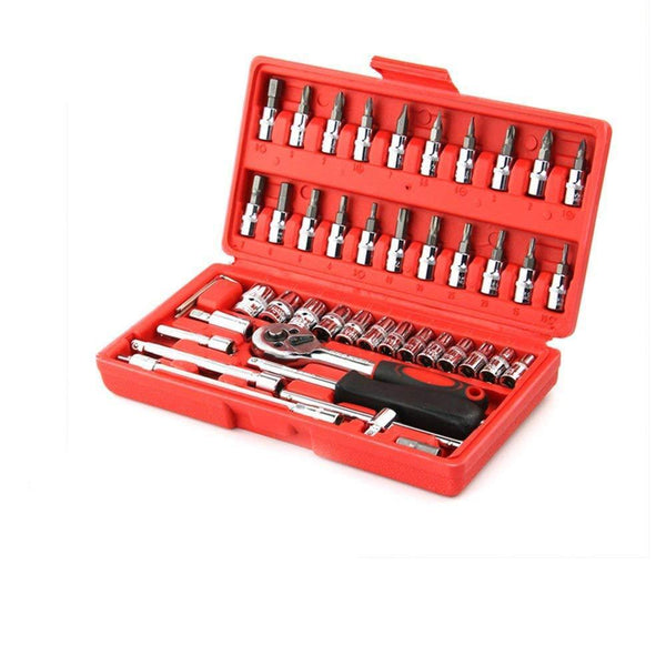 Socket 1/4 Inch Combination Repair Tool Kit (Red, 46 pcs) F4Mart