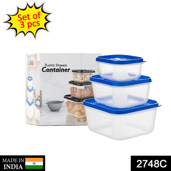 3 Pcs Square Shape Food Grocery Storage Container F4Mart