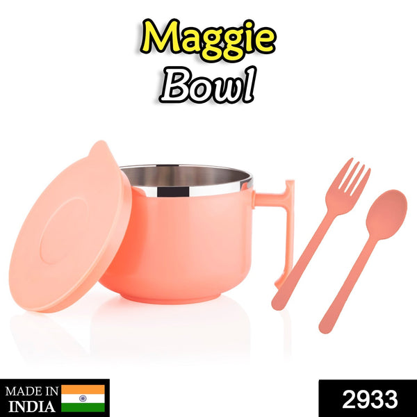 Maggie Bowl with Lid and Handle, Soup Bowls for Easy Perfect Breakfast Cereals, Fruits, Ramen, Beverages, Essentials, Dishwasher Safe Double Layer F4Mart