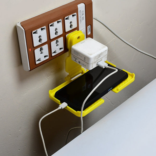 Multi-Purpose Wall Holder Stand for Charging Mobile Just Fit in Socket and Hang (Yellow) F4Mart