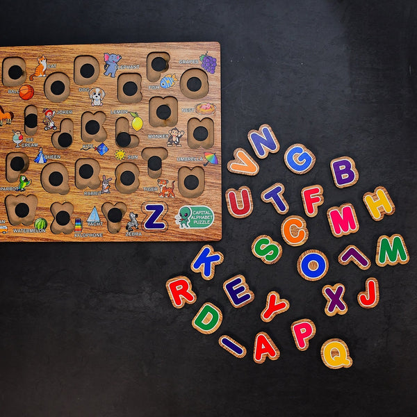 Wooden Capital Alphabets Letters Learning Educational Puzzle Toy for Kids. Amd-F4Mart