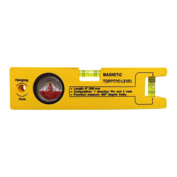 8-inch Magnetic Torpedo Level with 1 Direction Pin, 2 Vials and 360 Degree View F4Mart