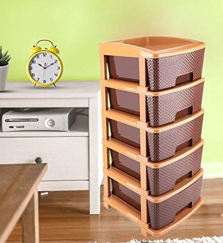 5tier Plastic Modular Drawer System For Multiple Use (Brown colour) F4Mart