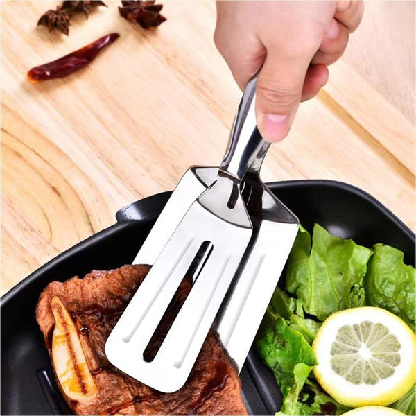MULTIFUNCTION COOKING SERVING TURNER FRYING FOOD TONG. STAINLESS STEEL STEAK CLIP CLAMP BBQ KITCHEN TONG. F4Mart