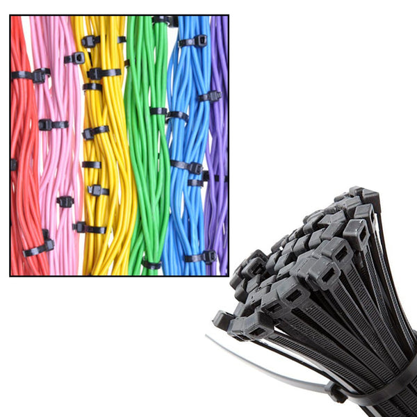 8Inch Nylon Self Locking Cable Ties, Heavy Duty Strong Zip Wire Tie. Pack of 100 - Black. F4Mart