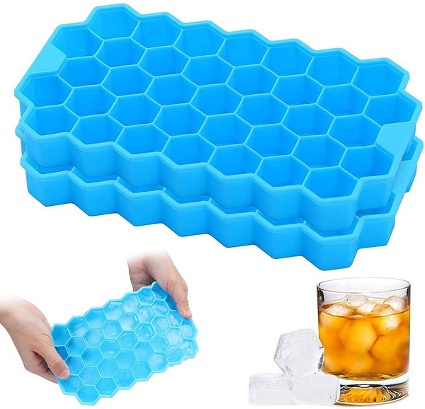 Flexible Silicone Honeycomb Design 37 cavity Ice Cube Moulds Trays Small Cubes For Whiskey Tray For Fridge (Multicolor) F4Mart