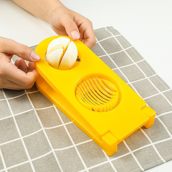 2 in 1 Double Cut Boiled Egg cutter with stainless steel wire for easy slicing of boiled eggs. F4Mart