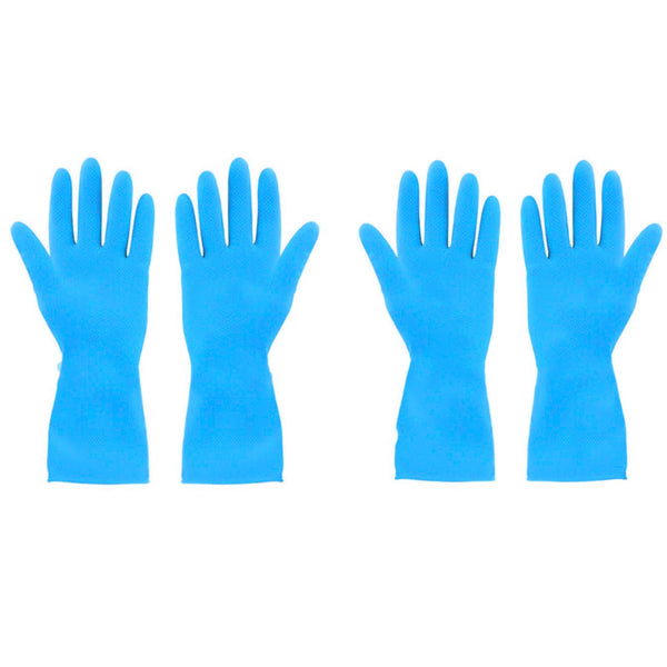 2 Pair Large Blue Gloves For Different Types Of Purposes Like Washing Utensils, Gardening And Cleaning Toilet Etc. F4Mart
