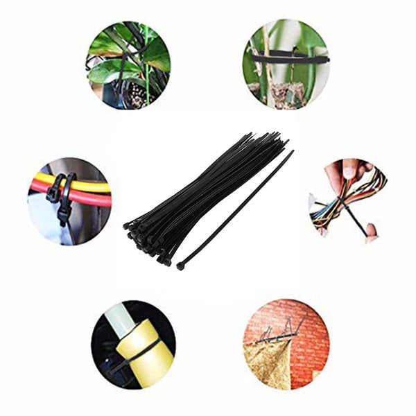 4Inch Nylon Self Locking Cable Ties, Heavy Duty Strong Zip Wire Tie. Pack of 100pc - Black Amd-F4Mart