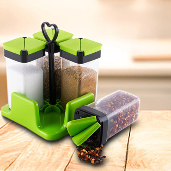 Multipurpose Spice Rack For kitchen Plastic Made set of 4 Jar F4Mart