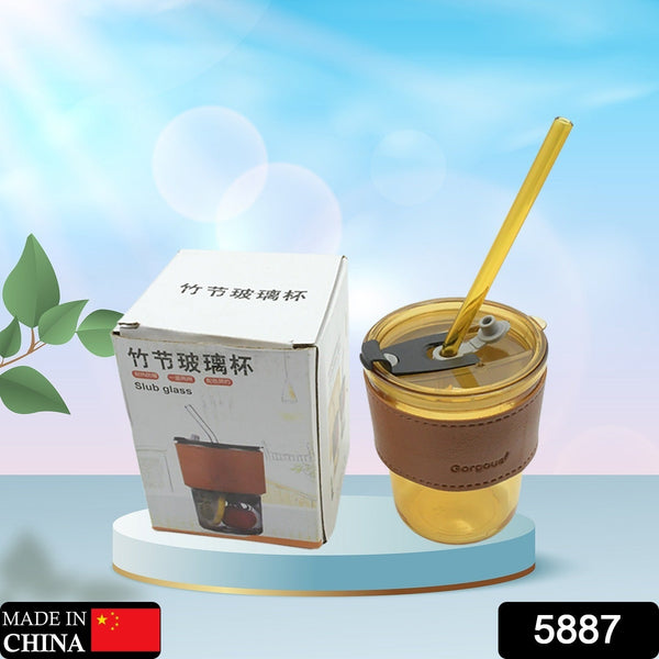 5887 glass tea cup n straw